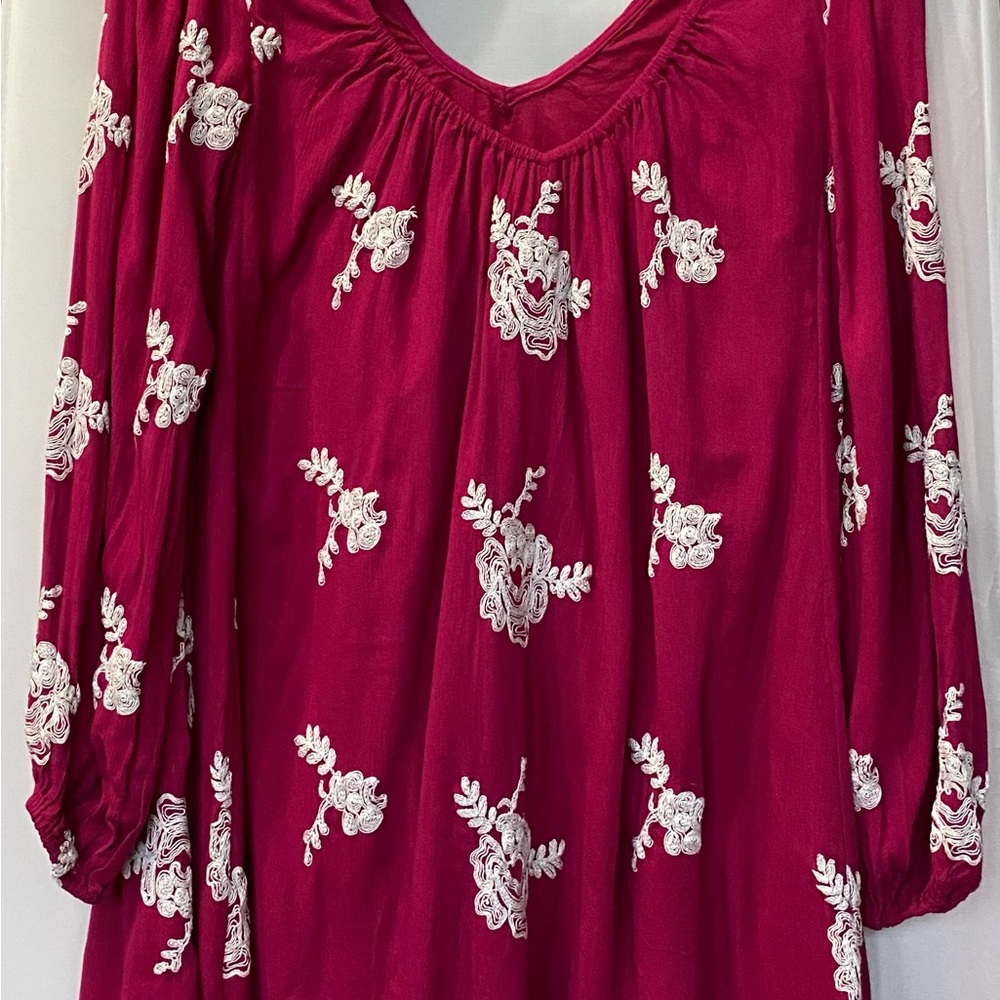 Free People Red/Burgundy dress with white flowers Size XS